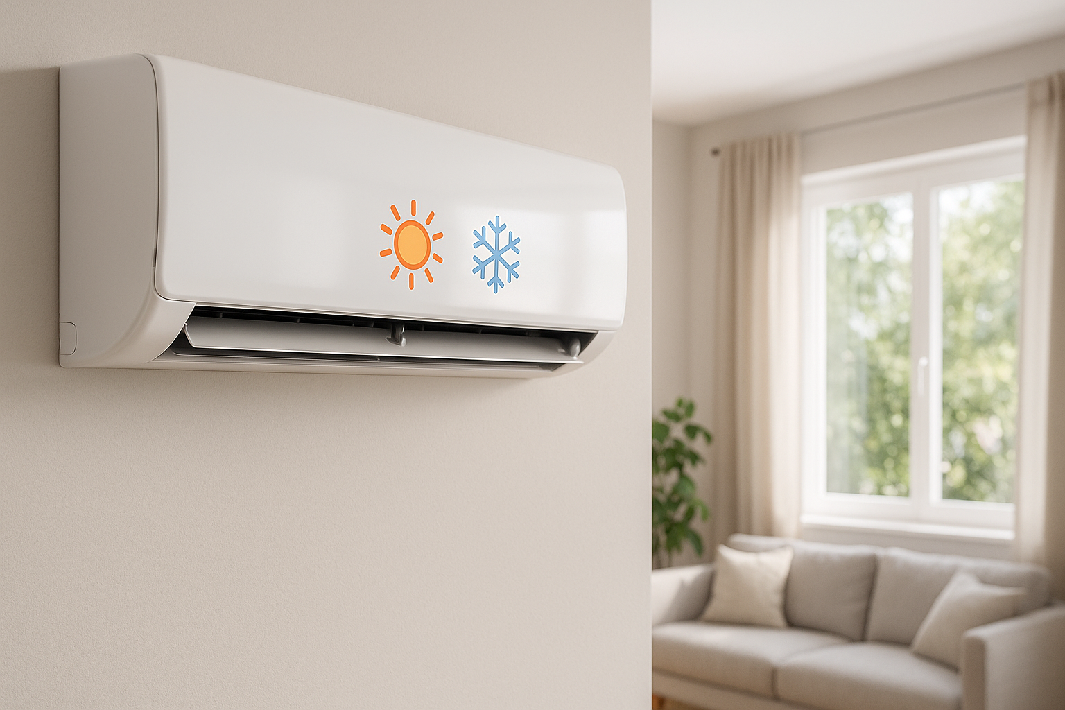 Klimatyzator z funkcją grzania zamontowany w salonie