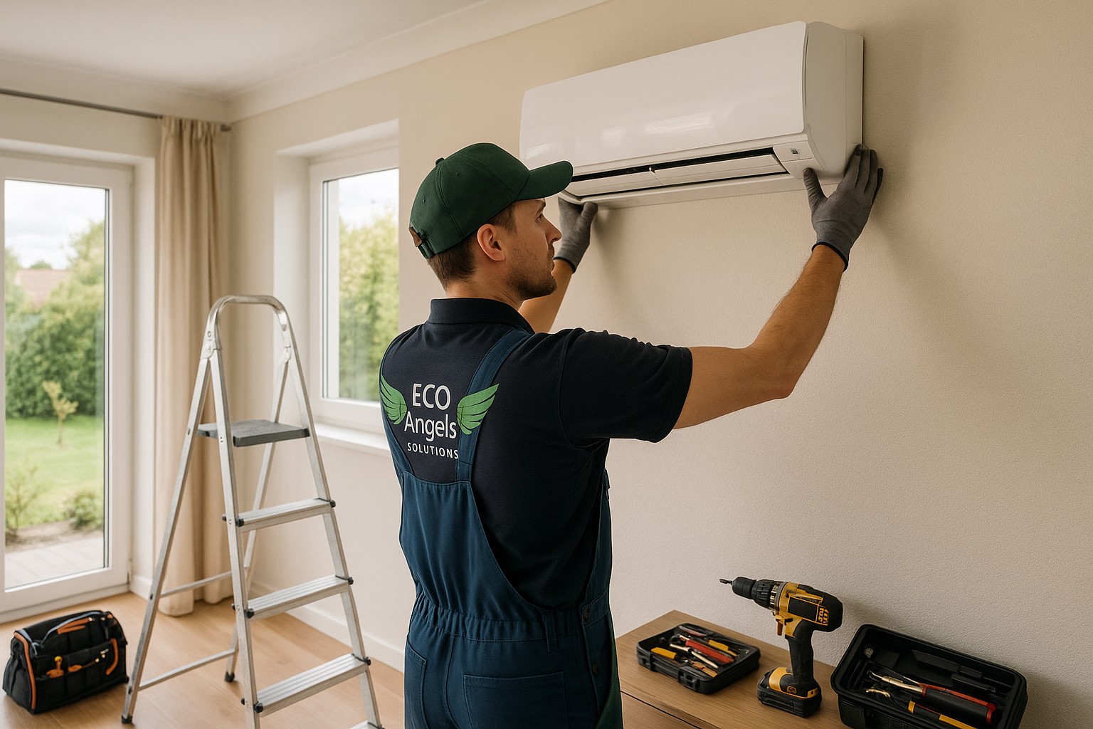 Technik ECO Angels Solutions montuje klimatyzację w domu jednorodzinnym