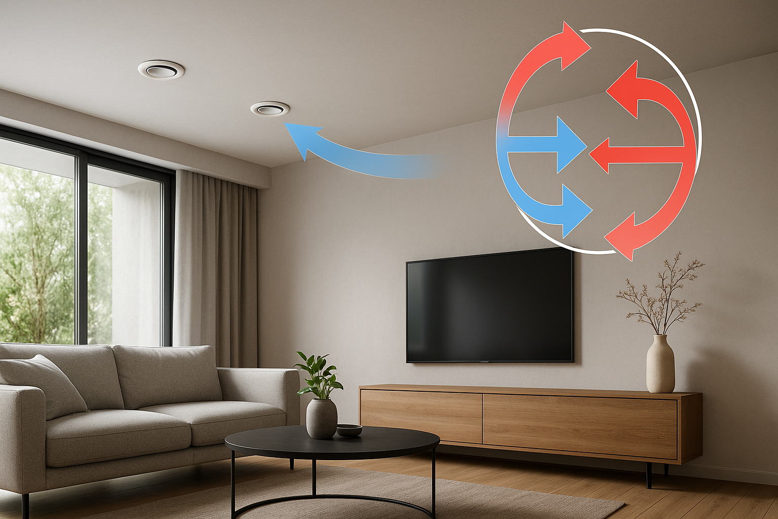 Nowoczesny dom z systemem rekuperacji i odzysku ciepła – wizualizacja przepływu powietrza